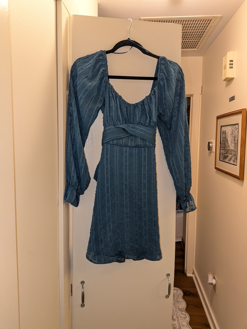 Allison + Kelly Teal Long-Sleeve Scoop Neck Mini Dress with Waist Wrap Xs